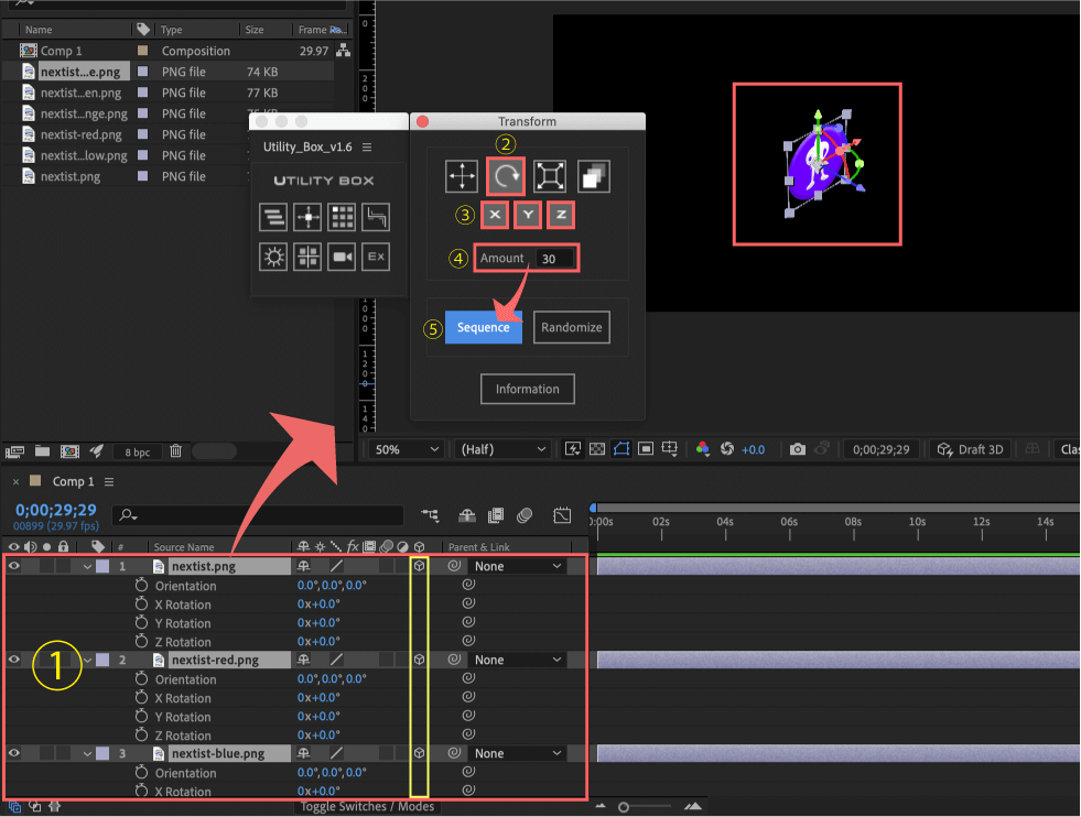 Adobe After Effects Utility BOX Transform トランスフォーム ツール パネル 回転 Rotation Orientation