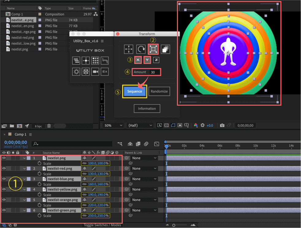 Adobe After Effects Utility BOX Transform トランスフォーム ツール パネル スケール Scale