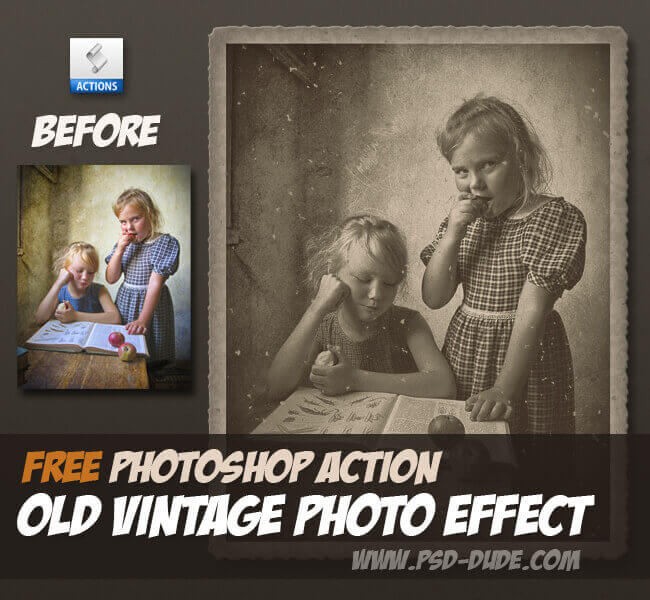 Adobe Photoshop Free Action Material フリー アクション 素材 ヴィンテージ レトロ Old Vintage Photo Effect Photoshop Free Action