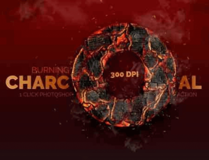 Adobe Photoshop Free Action Material フリー アクション 素材 ユニーク テキスト Burning Charcoal