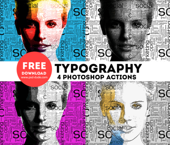 Adobe Photoshop Free Action Material フリー アクション 素材 コミック イラスト モダン Typography Portrait Photoshop Free Actions