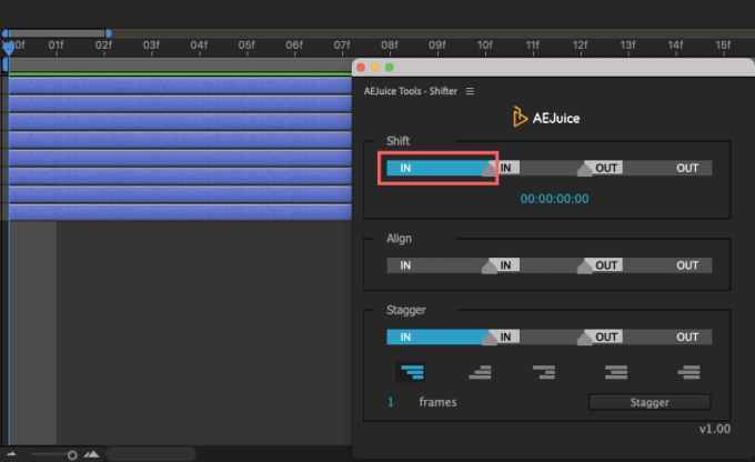 AEJuice 無料 プラグイン Shifter 機能 使い方 解説 ツール Shift IN