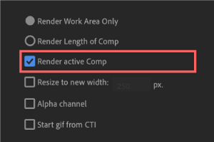 Adobe cc After Effects AE Juice GIF 無料 機能 使い方 解説 設定 Render Active Comp
