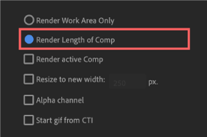 Adobe cc After Effects AE Juice GIF 無料 機能 使い方 解説 設定 Render Length of Comp