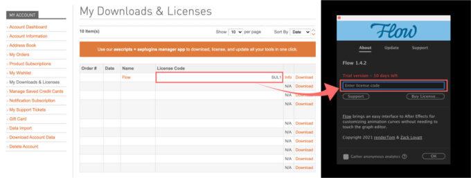 Adobe CC After Effects プラグイン Flow ライセンス コード 入力 認証