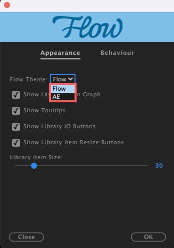 Adobe CC After Effects Plugin Flow Preferences Appearance Flow Theme
