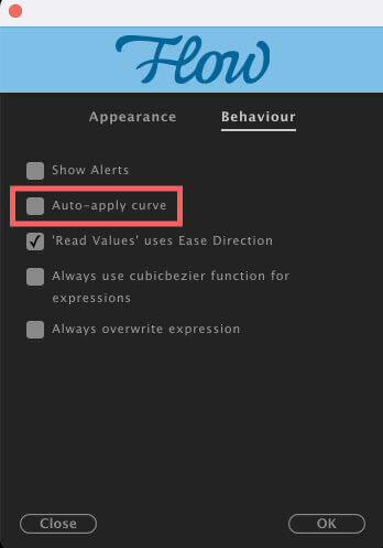 Adobe CC After Effects Plugin Flow Preferences Behaviour Auto-apply curve