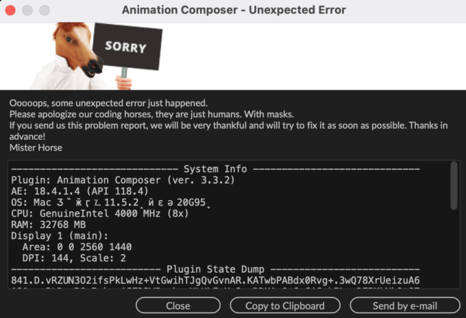 Adobe CC After Effects Animation Composer Starter 無料 機能 解説 エラー 警告 バグ 解決 Unexpected Error
