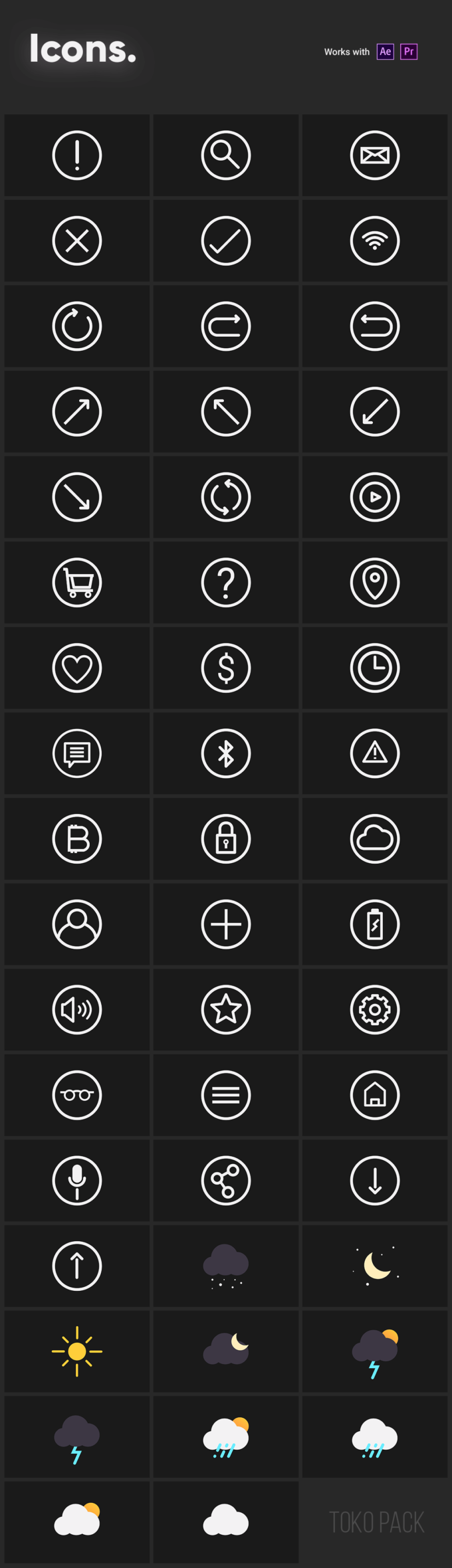 Adobe CC After Effects Toko Graphics 使い方 解説  プリセット Interface Icons Weather Icons