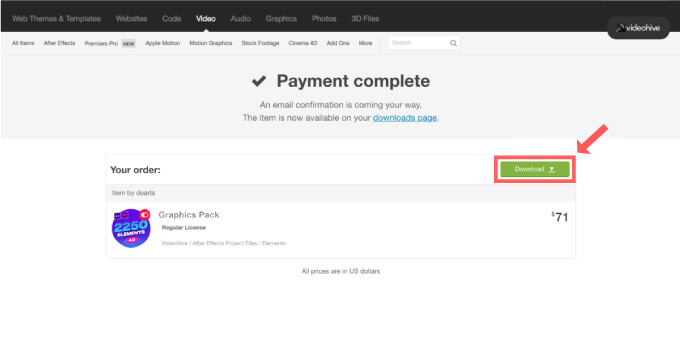 Adobe CC After Effects Toko Graphics 使い方 解説 買い方 購入 方法 Payment completion 支払い完了