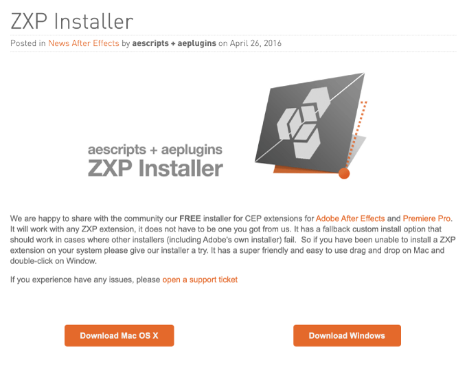 Adobe CC After Effects aescripts.com ZXP Installer ダウンロード