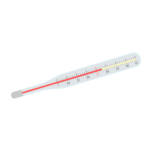 医療 看護 介護 無料 イラスト 素材 ウイルス バイ菌 コロナ COVID 発熱 熱発 アナログ 水銀 体温計 微熱 Low-grade fever Mercury thermometer