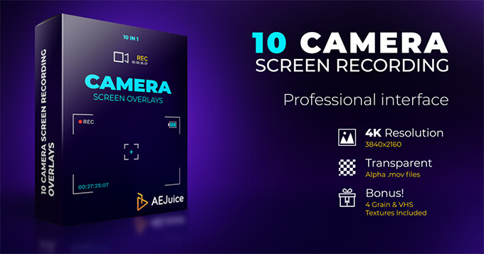 Adobe After Effects AEJuice ALL BUNDLE Lifetime 無料 カメラ 録画画面 オーバーレイプリセット プリセット Camera Screen Recordings Overlays