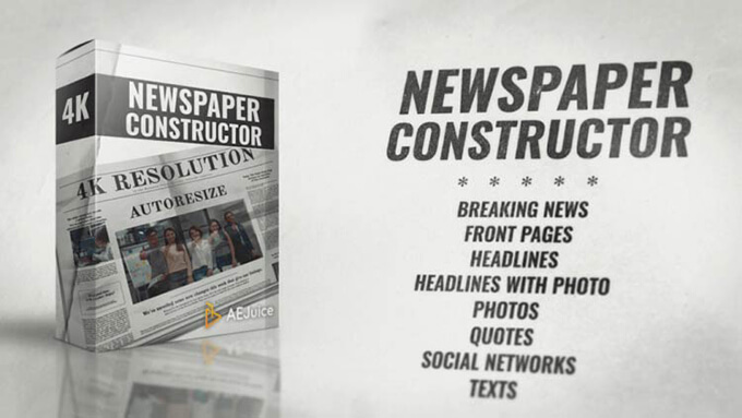 Adobe After Effects AEJuice ALL BUNDLE Lifetime 無料 新聞 記事 プリセット Newspaper Constructor