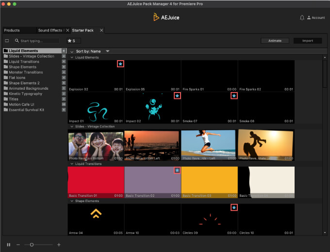 Adobe Premiere Pro extension aejuice エクステンション 無料 プラグイン サウンドエフェクト フリー Favorites お気に入り 登録
