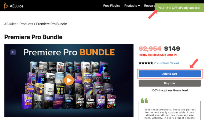 Adobe Premiere Pro extension AEJuice Premiere Pro Bundle 最安 クーポン 購入方法