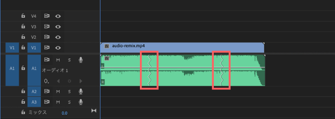 Adobe Premiere Pro Audio Remix オーディオリミックス エッセンシャルサウンド デュレーション 補間方法 編集点