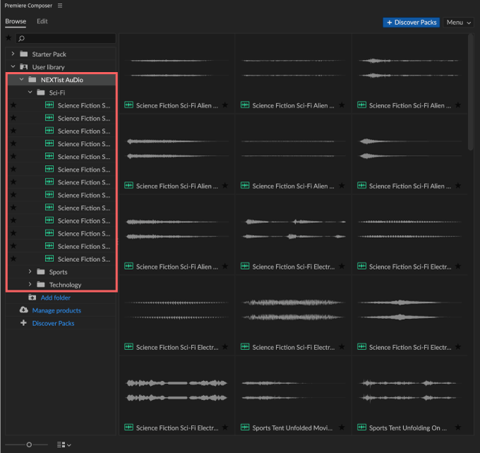 Adobe Premiere Pro Composer 無料 エクステンション User Library フォルダ 管理 方法 使い方 Add folder インポート オーディオ フォルダ 整理 管理