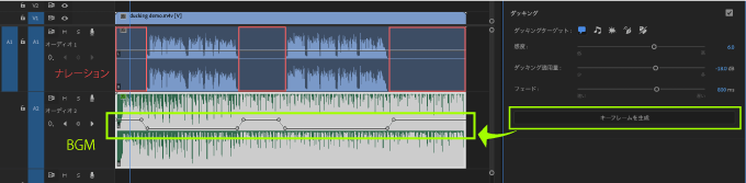 Adobe Premiere Pro エッセンシャルサウンド ダッキング キーフレームを生成