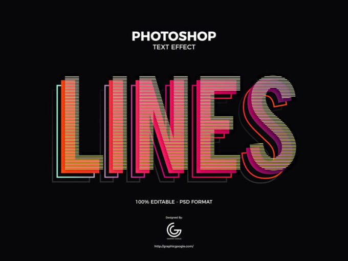 Photoshop Free Text Effect Stylish Preset psd フォトショップ 無料 テキストエフェクト プリセット お洒落 カッコいい サムネイル デザイン Lines