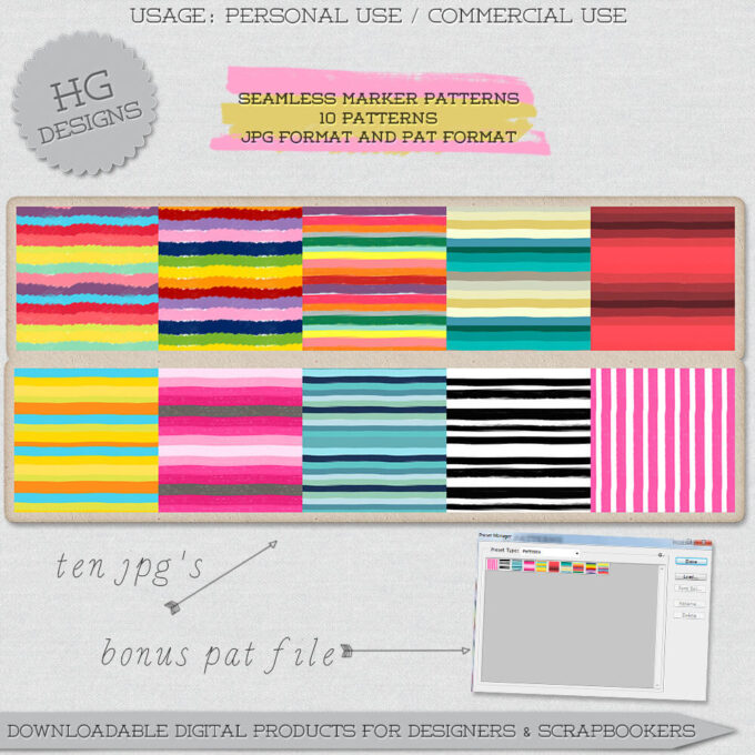 Adobe Photoshop フォトショップ 無料 パターン テクスチャー プリセット ストライプ 手書き Free Stripe Pattern Preset 