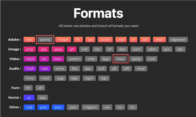 Adobe Premiere Pro After Effects Free Plugin AEViewer 無料 プラグイン File Formats