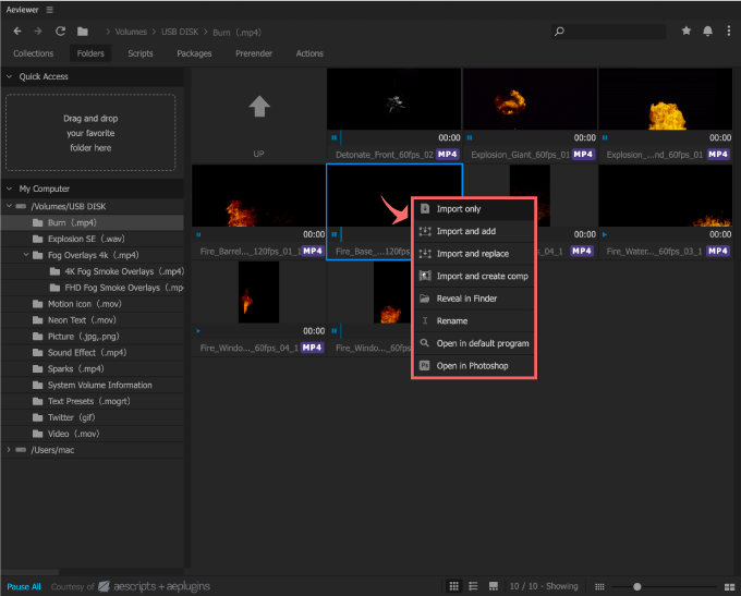 Adobe Premiere Pro After Effects Free Plugin 無料 プラグイン AEViewer 使い方 機能 方法 右クリックメニュー