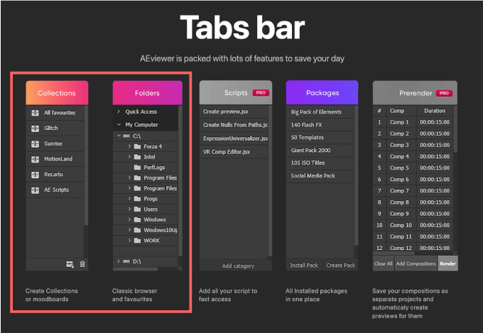 Adobe Premiere Pro After Effects Free Plugin 無料 プラグイン AEViewer 使い方 機能 Tabs Bar