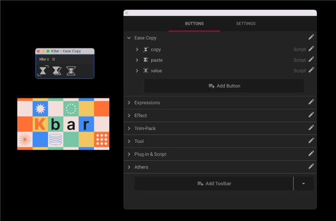 Adobe After Effects Free Script Ease Copy 無料 スクリプト プラグイン KBar ボタン 設定 プリセット 配布