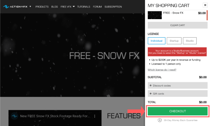 ACTION VFX 無料 素材 ダウンロード 方法 手順 雪 snow
