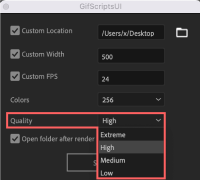 Adobe After Effects Motion Tools Super GIF Quality 設定 変更 使い方