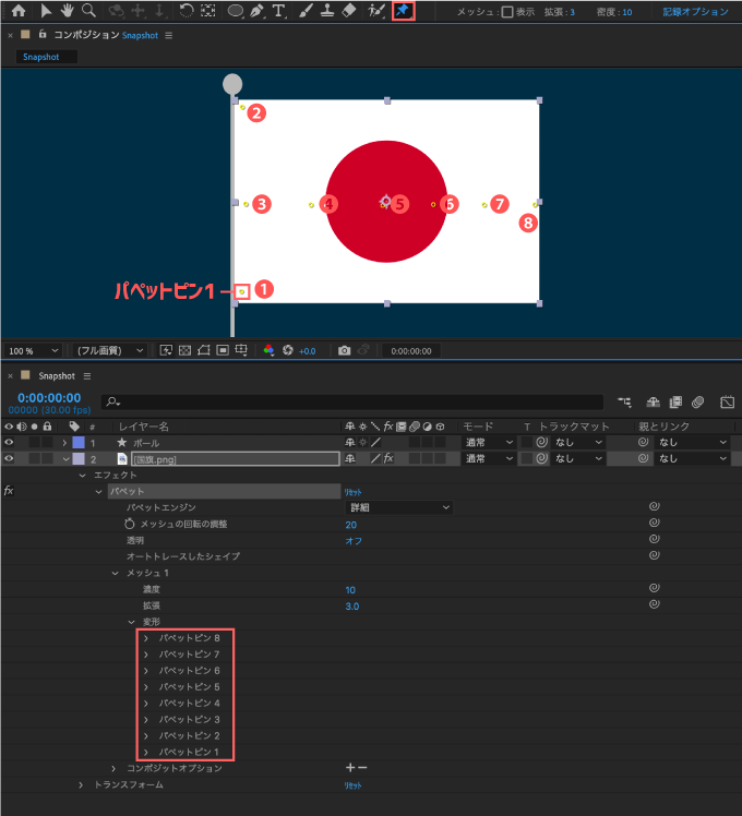 Adobe After Effects Motion4 Cloth 使い方 パペットピンツール