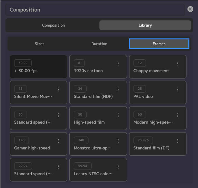 Adobe After Effects Motion4 Composition Library  frames プリセット