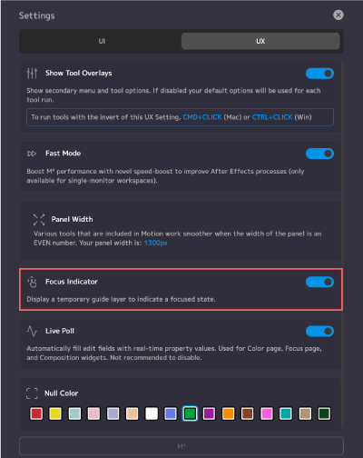 Adobe After Effects Motion4 機能 使い方 設定 Settings Focus Indicator