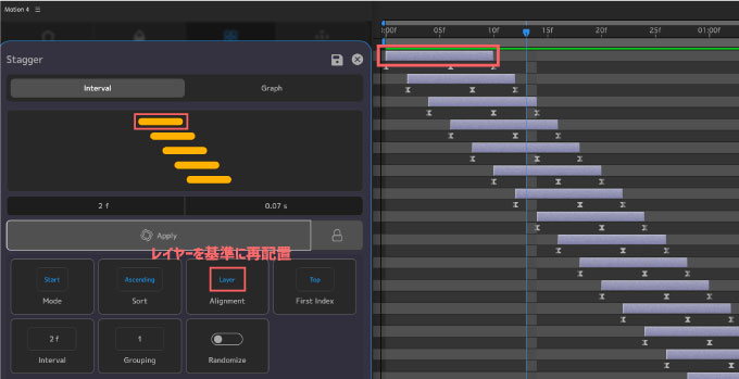 After Effects Motion4 Tools Stagger Alignment Layer 設定 使い方