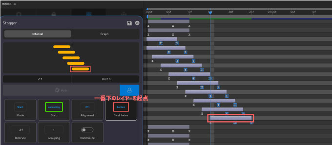 After Effects Motion4 Tools Stagger First Index Bottom 設定 使い方