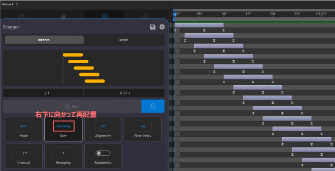 After Effects Motion4 Tools Stagger Sort Ascending 設定 使い方