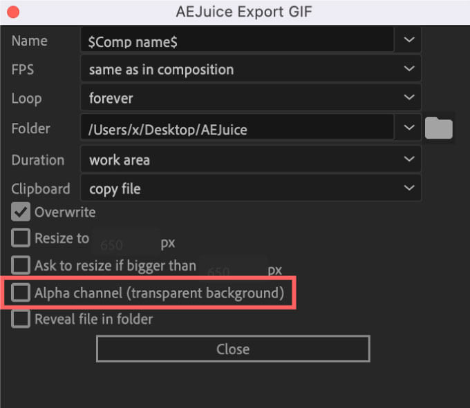 AE Juice Export GIF Setting Alpha channel（transparent background）