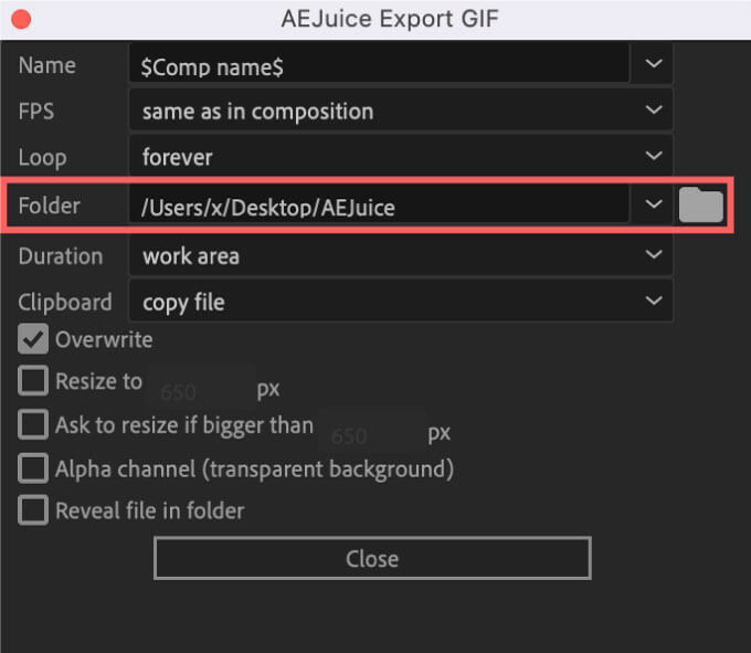 AEJuice Export GIF Setting Folder