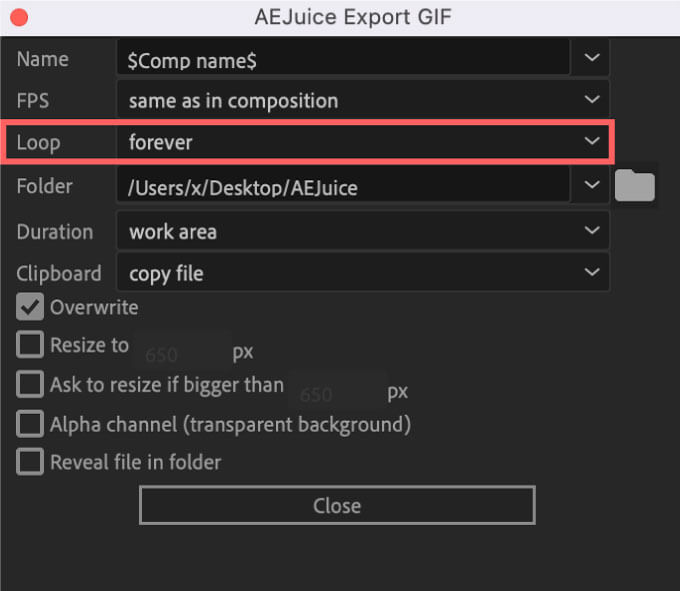 AE Juice Export GIF Setting Loop