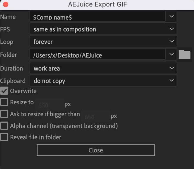 AE Juice Export GIF 設定 機能