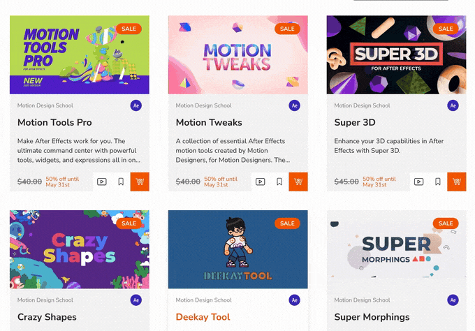 aescripts+aeplugins サマーセール 第一弾 Motion Design School 50%OFF