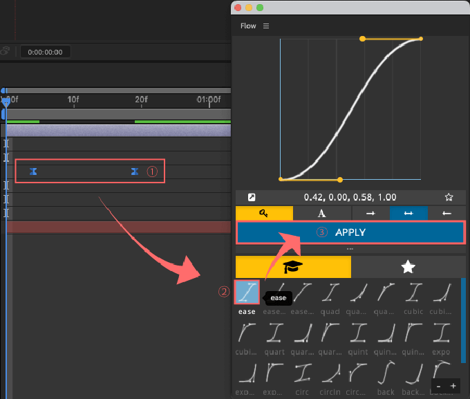 After Effects Flow プリセット 使い方 カギマーク キーフレーム 適用