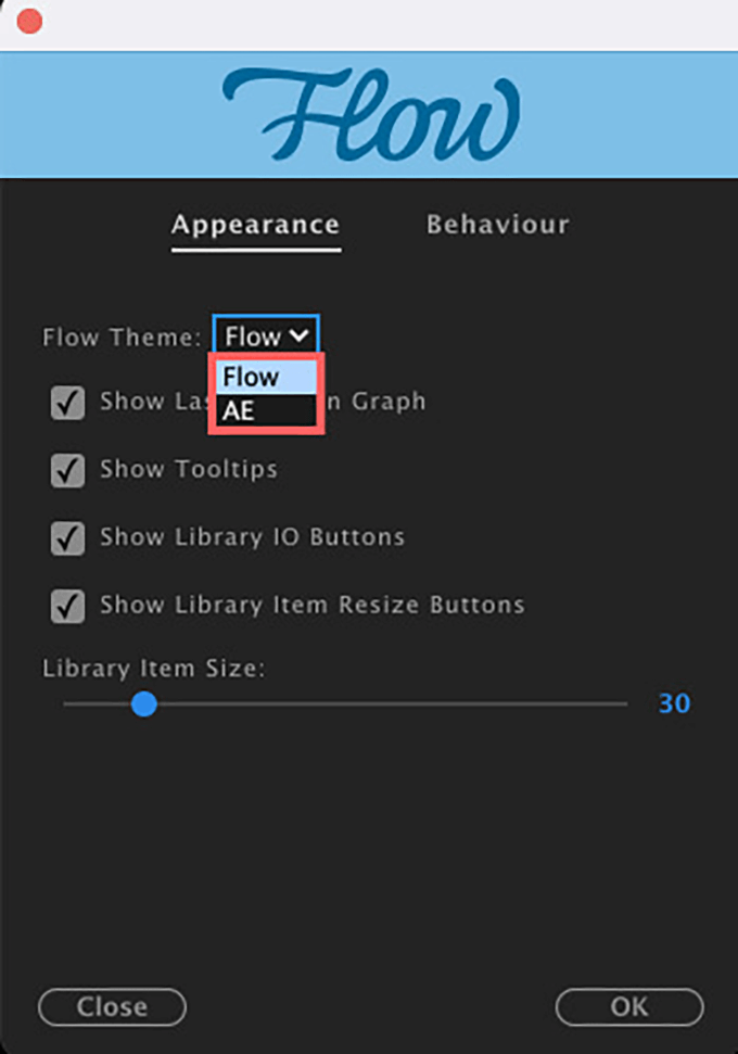 After Effects Flow 使い方 Preferences Appearance Flow Theme