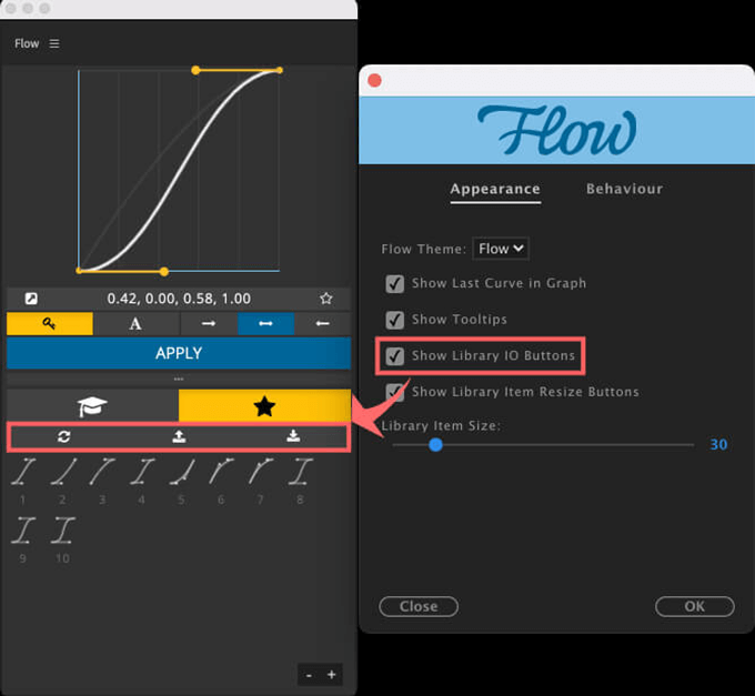 After Effects  Flow 使い方 Preferences Appearance Flow Show Library IO Buttons