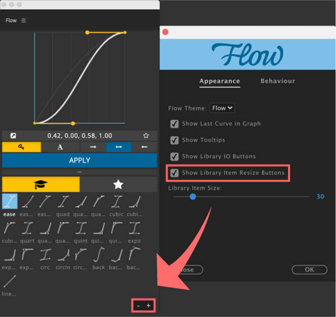 After Effects Flow 使い方 Preferences Appearance Flow Show Library Item Resize Buttons