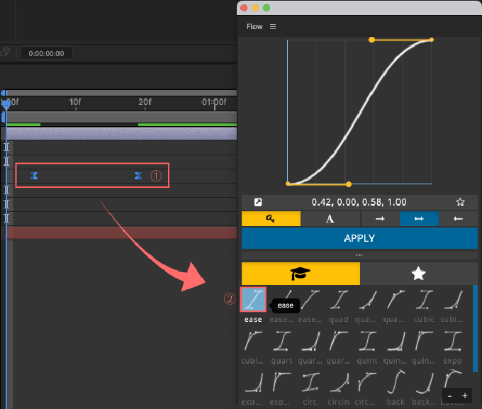 After Effects Flow プリセット 使い方 カギマーク キーフレーム 適用