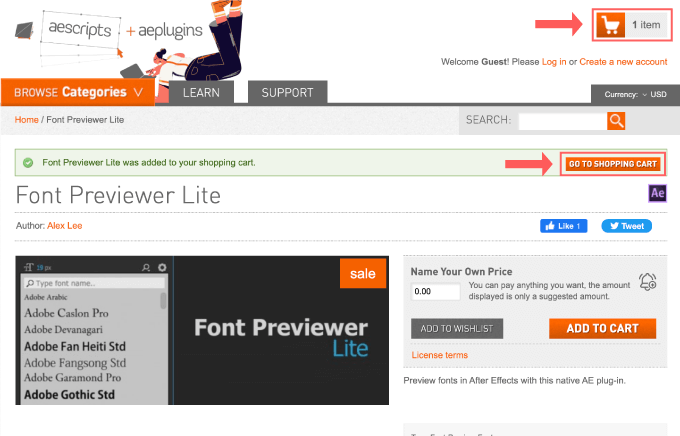 After Effects 無料 プラグイン Font Previewer Lite ダウンロード 方法 注文