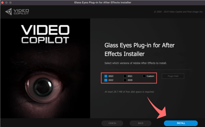 After Effects 無料 プラグイン Glass Eyes Install 手順 方法 バージョン