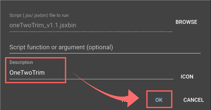 After Effects OneTwoTrim  KBar 設定 Description